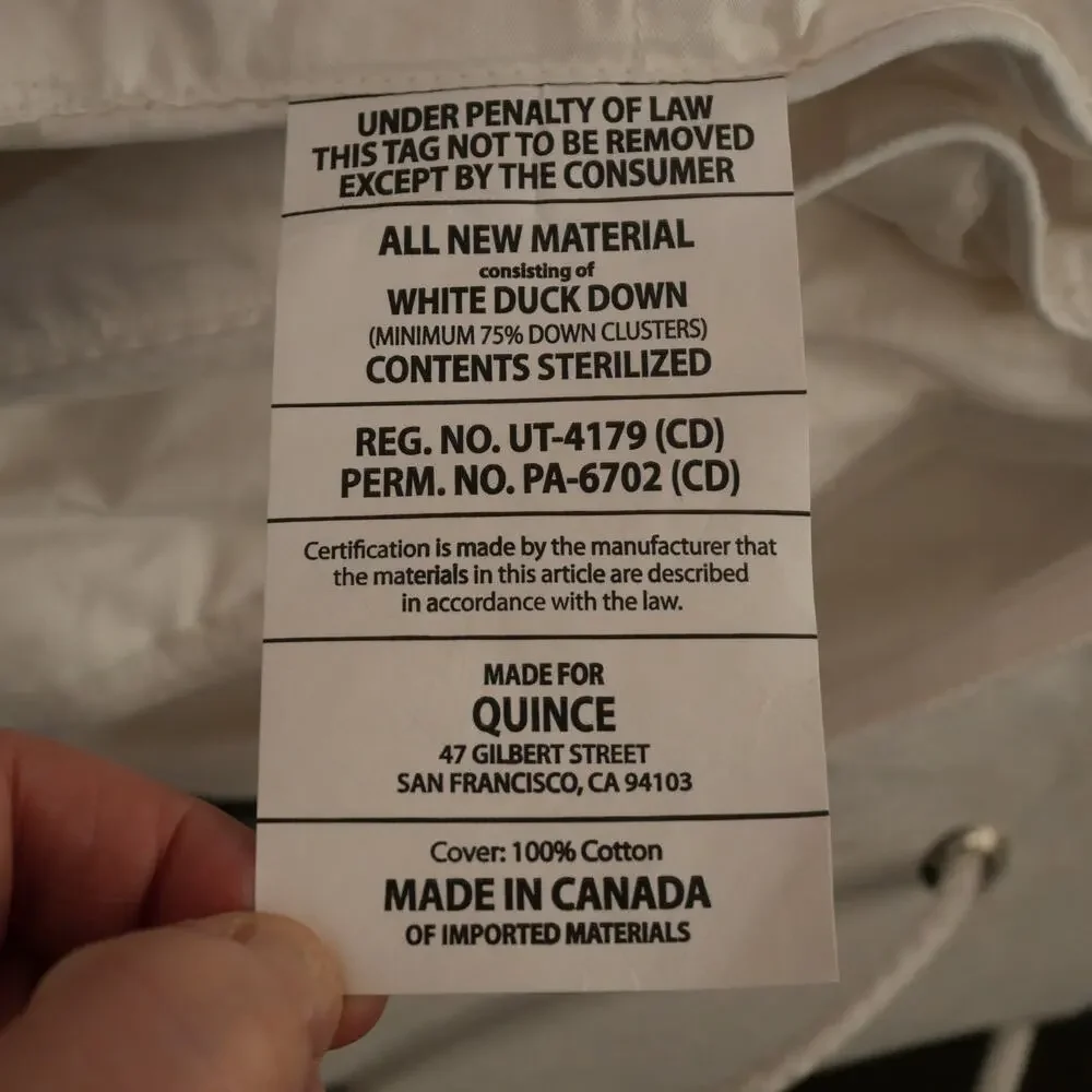NEW Quince Full Queen  Duck Down Duvet Insert All Season Premium